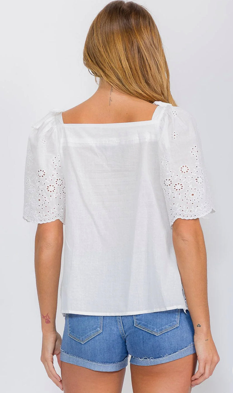 Women’s short ruffle sleeve blouse, ivory
