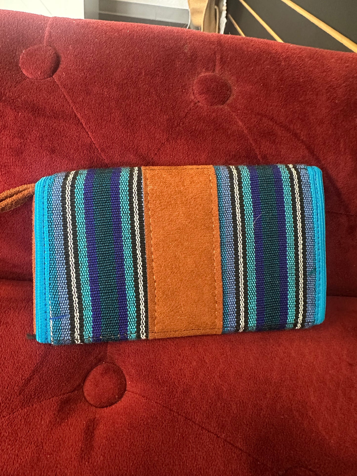 Blue and flower wallet stitched
