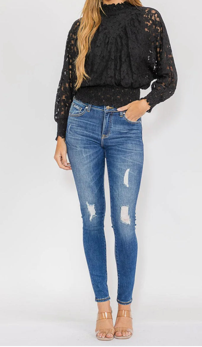 Women’s long sleeve mock neck lace blouse