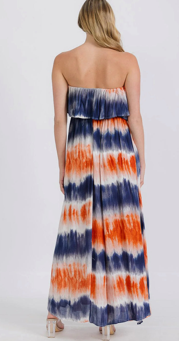 WOMEN'S STRAPLESS BURNOUT MAXI DRESS