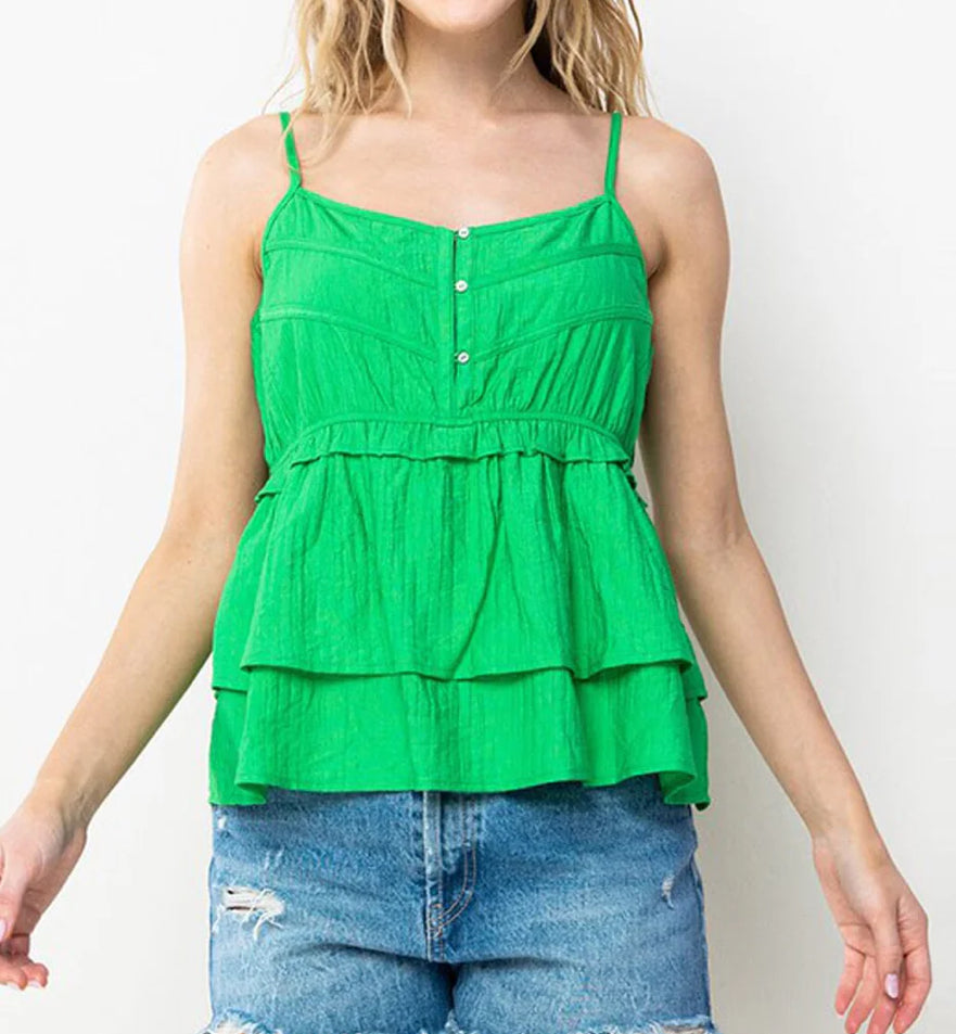WOMEN'S SLEEVELESS V-NECK RUFFLE TANK TOP
