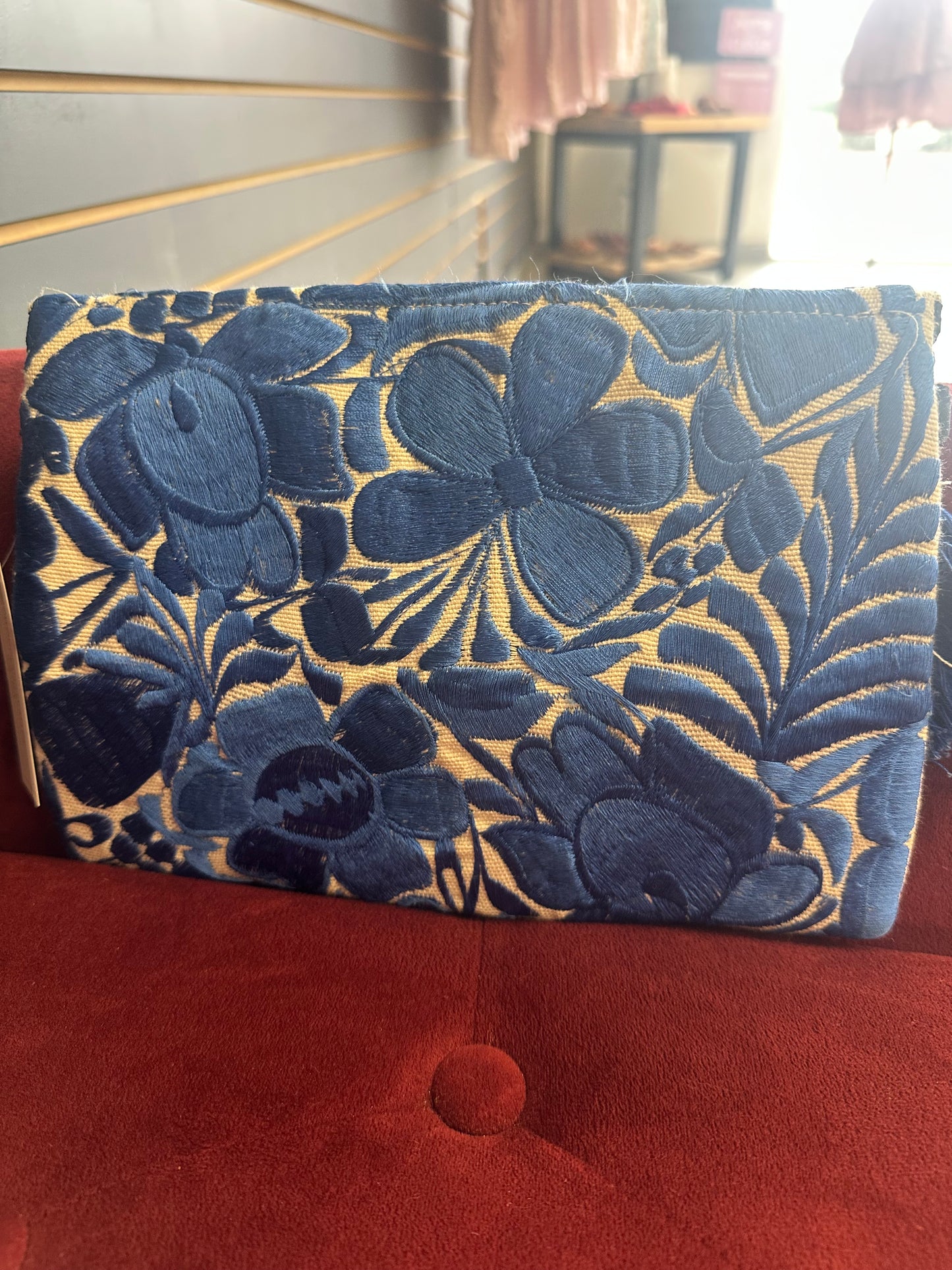 Blue embroidered purse