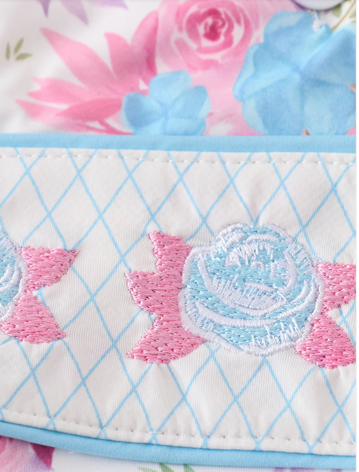 Blue floral embroidery one piece swimsuit