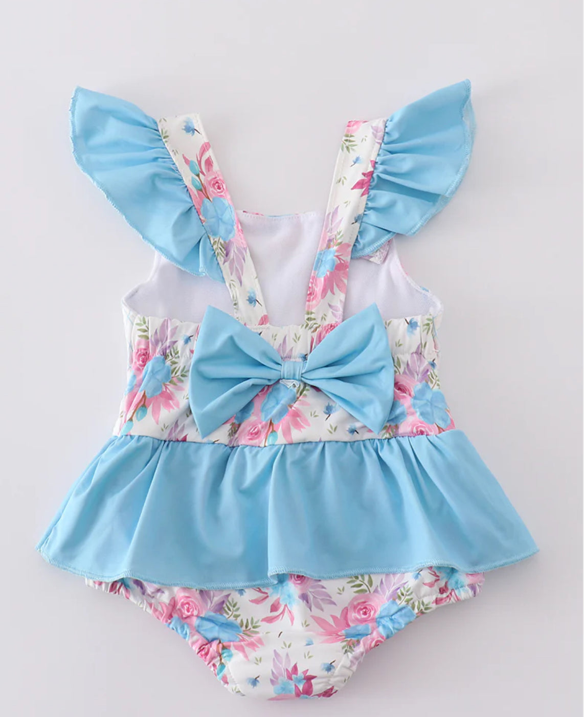 Blue floral embroidery one piece swimsuit