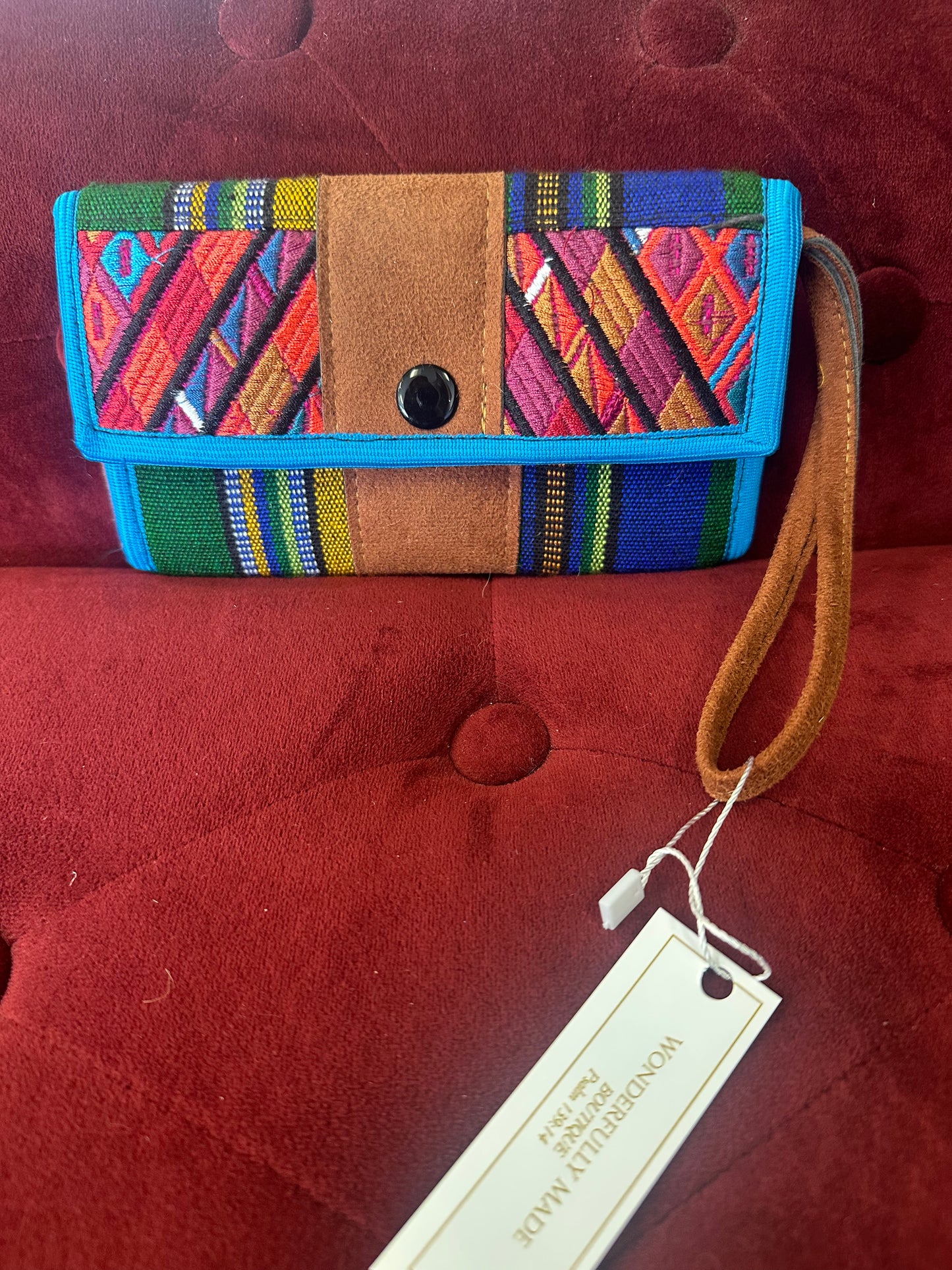Blue colorful wallet stitched