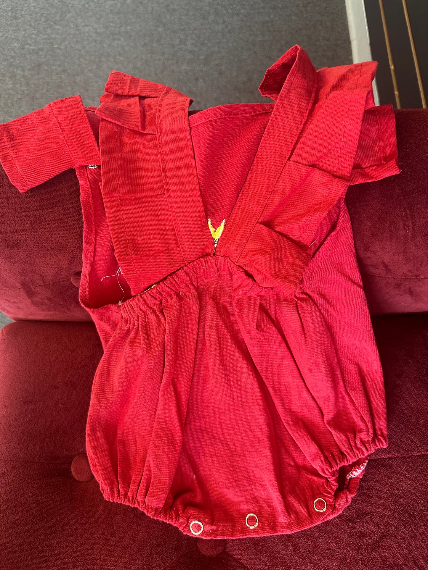 Little girls embroidered red romper