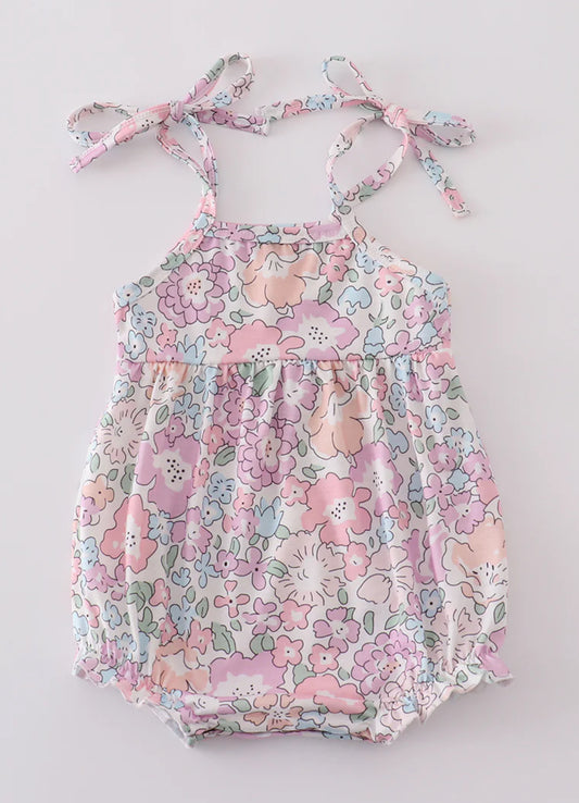 Pink garden bloom print romper