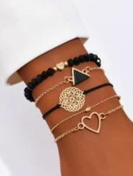 Set of 5 black and gold bracelets