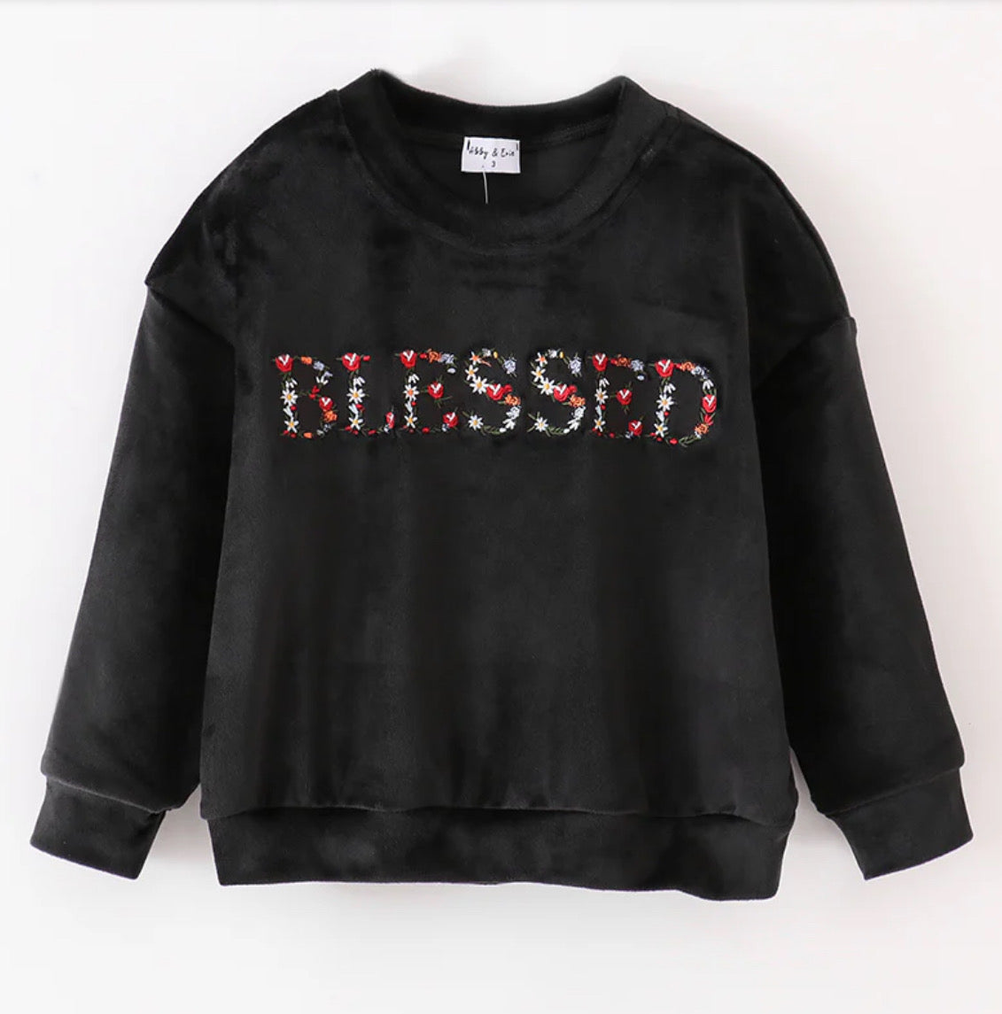 Black velvet blessed embroidery sweater