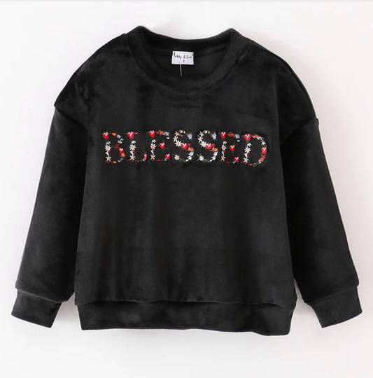 Black velvet blessed embroidery sweater