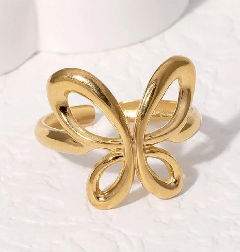 Silver and gold butterfly ring