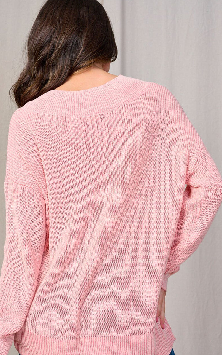 WOMEN'S LONG SLEEVE V-NECK KNIT PULLOVER SWEATER