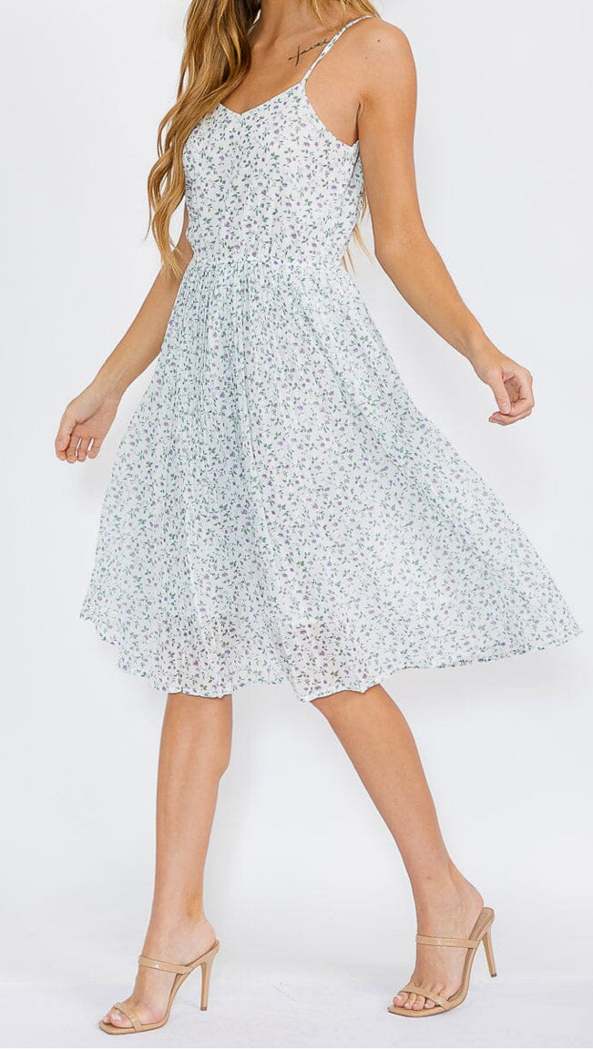 WOMEN'S SLEEVELESS ELASTIC WAIST FLORAL MIDI DRESS