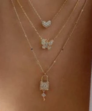 Necklace. Heart, butterfly, lock