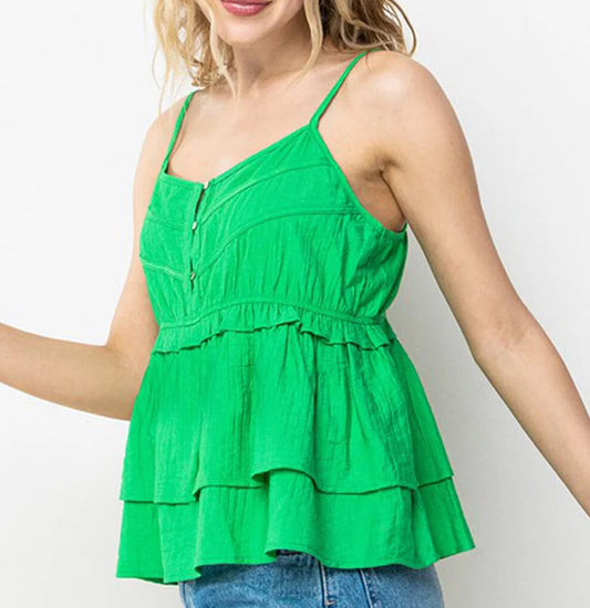 WOMEN'S SLEEVELESS V-NECK RUFFLE TANK TOP