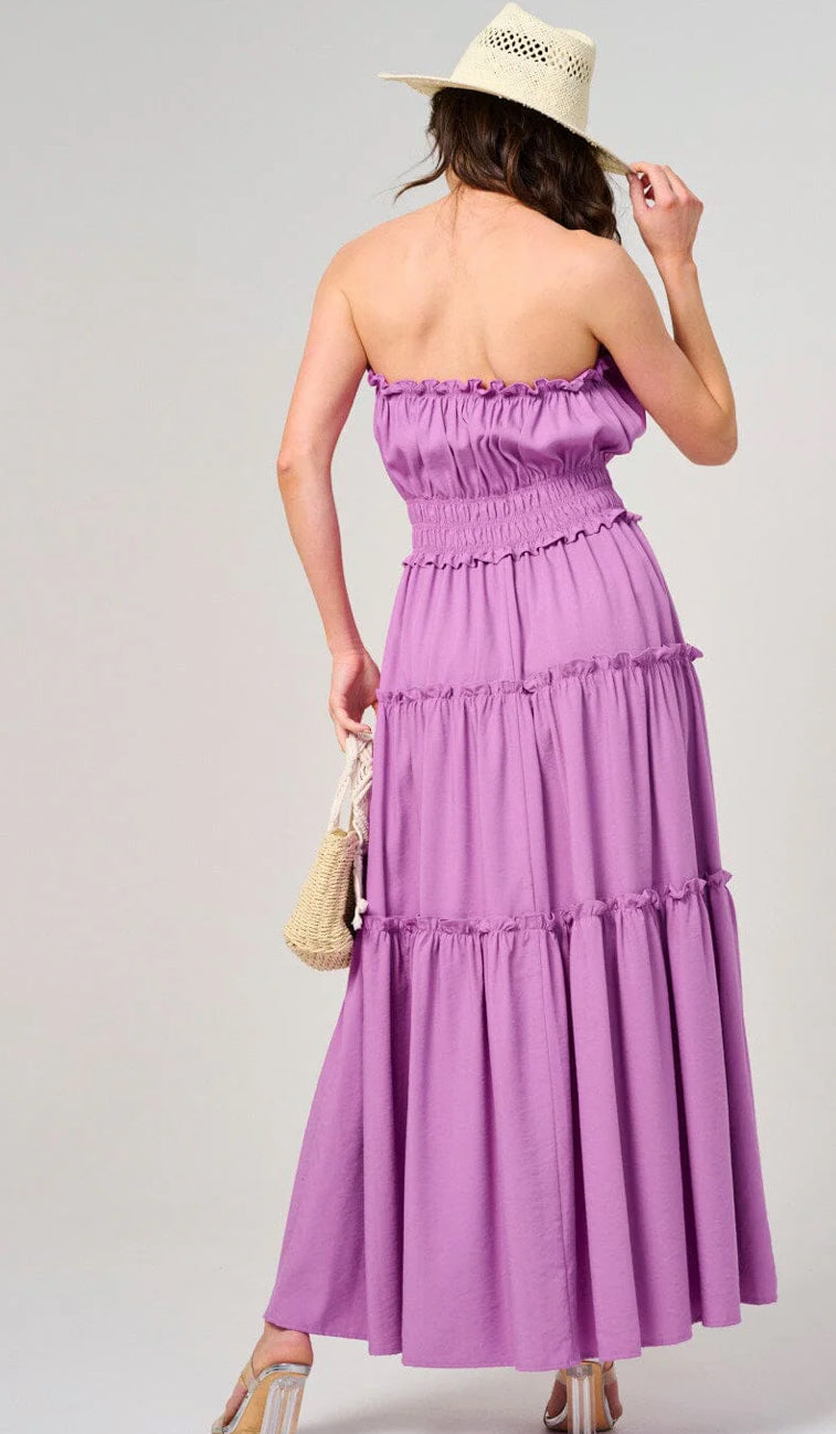WOMEN'S SLEEVELESS SMOCK WAIST TIERED PURPLE MAXI DRESS