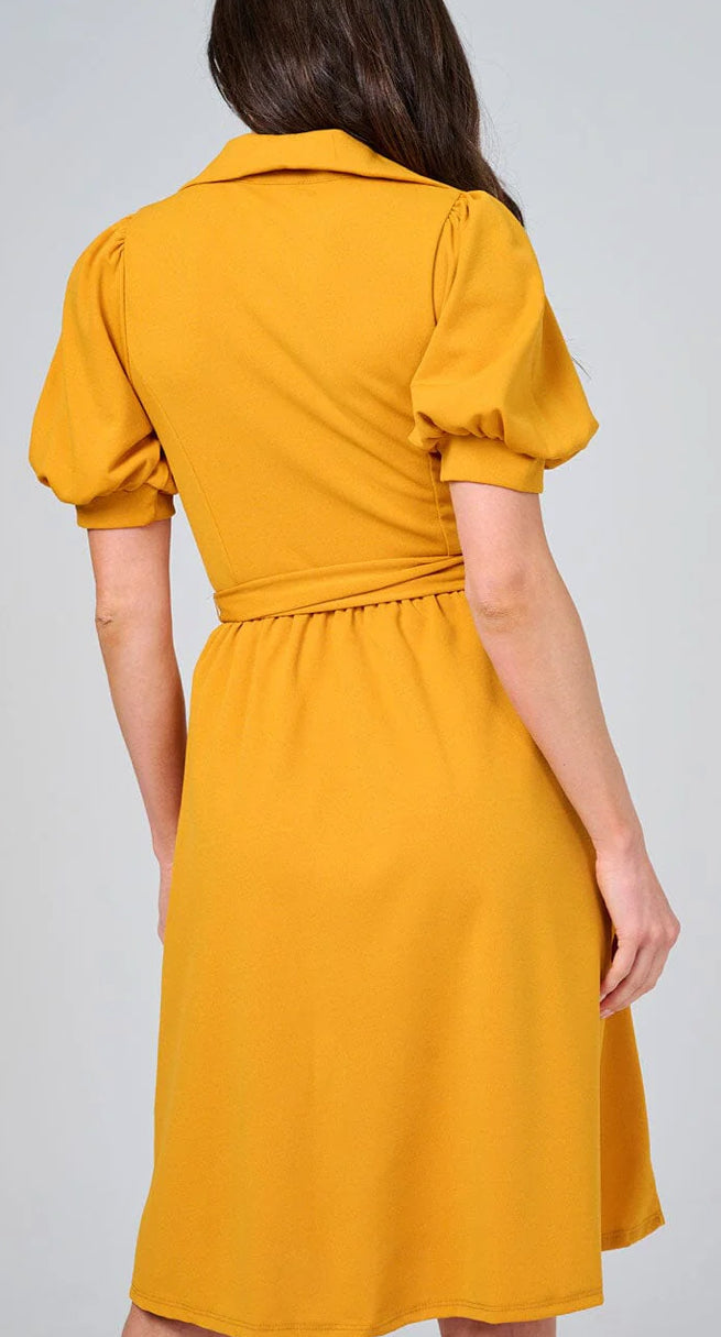 WOMEN'S SHORT SLEEVE ZIP UP ELASTIC WAIST SELF TIE MINI DRESS