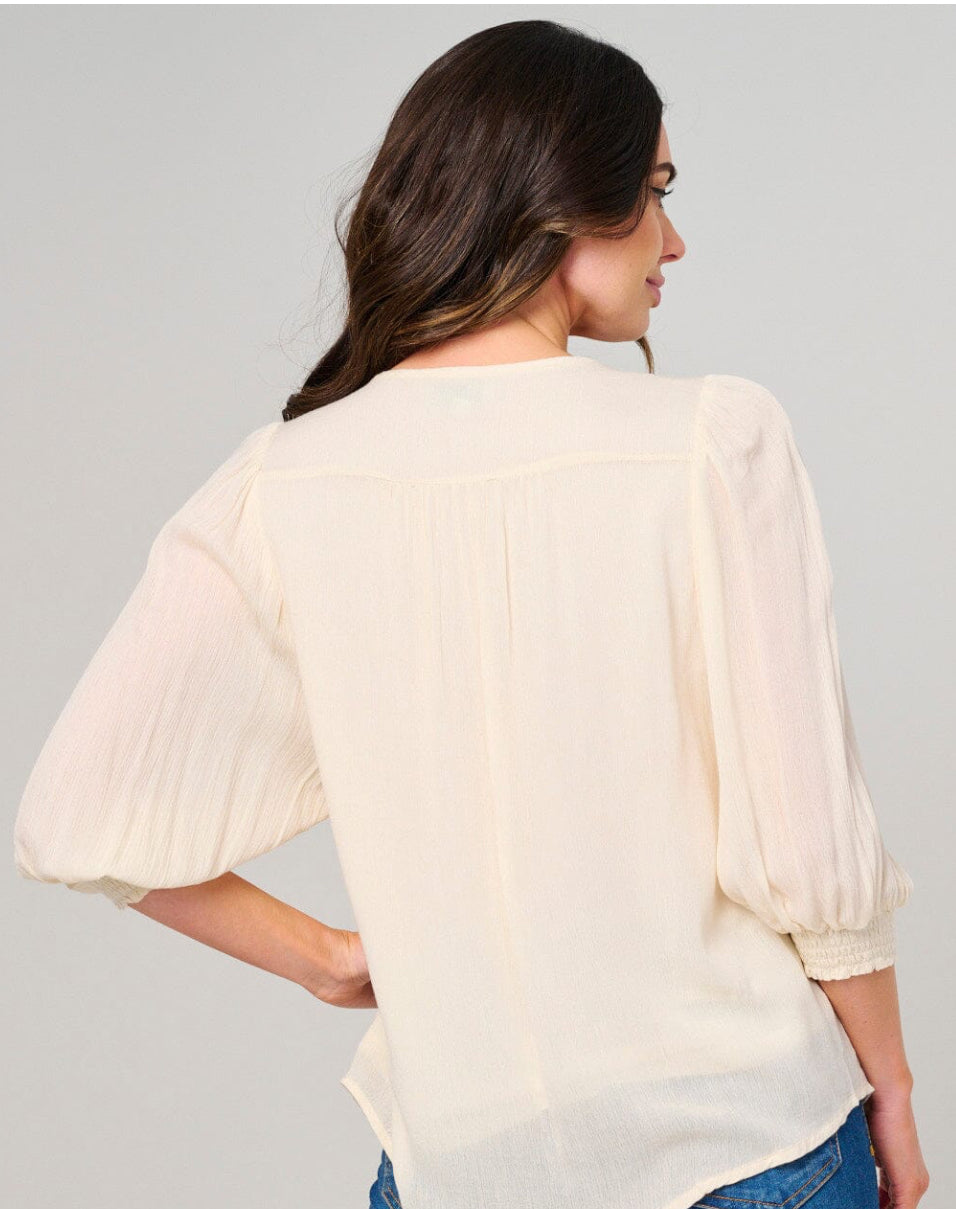 WOMEN'S 3/4 PUFF SLEEVE BUTTON CLOSURE DETAILED BLOUSE