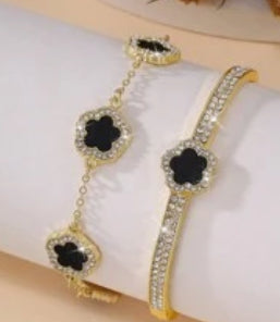 Gold and black with rhinestone bracelets set of 2