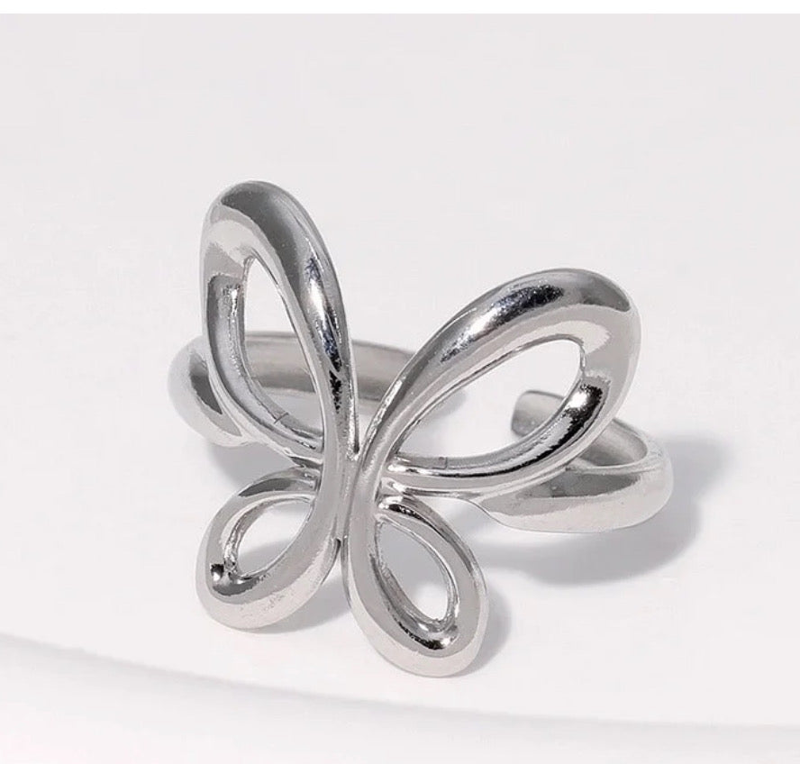 Silver and gold butterfly ring