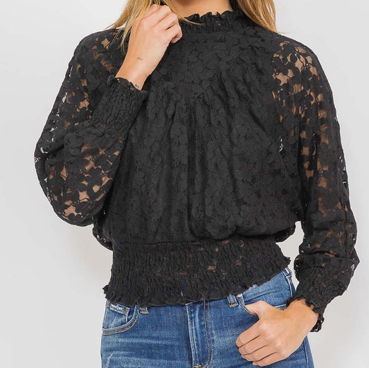 Women’s long sleeve mock neck lace blouse