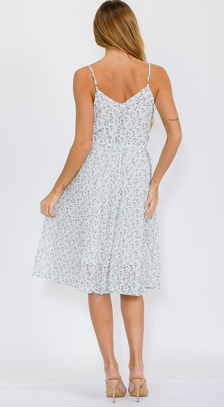WOMEN'S SLEEVELESS ELASTIC WAIST FLORAL MIDI DRESS