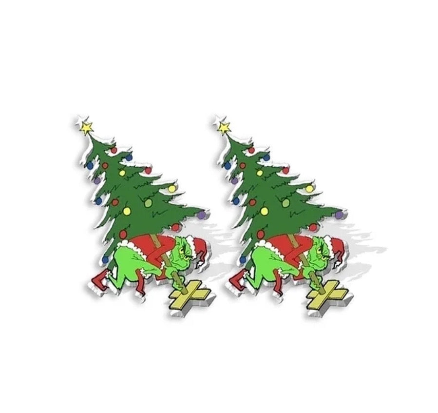 Grinch and Christmas tree earrings