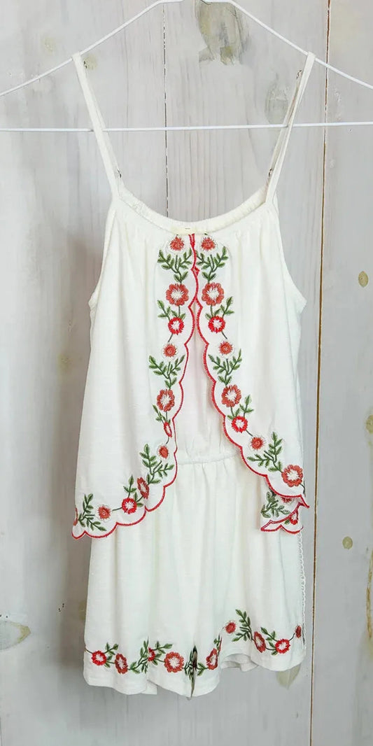 Girls floral embroidered sleeveless romper
