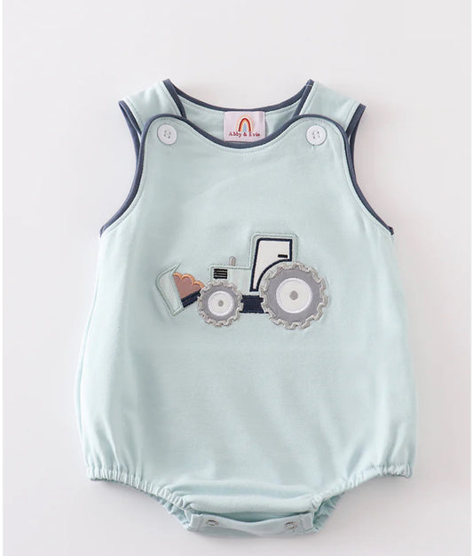 Green excavator boy romper