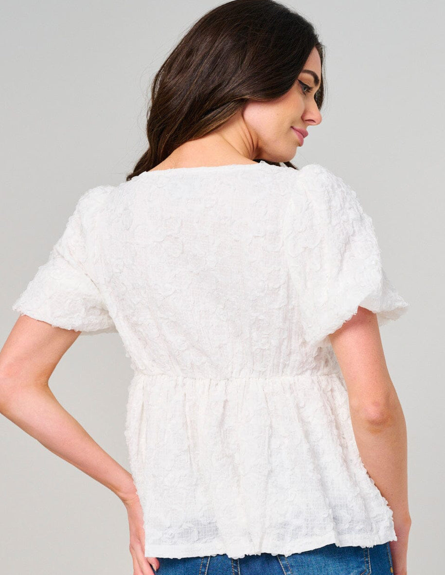 WOMEN'S SHORT PUFF SLEEVE SQUARE NECK DETAILED BLOUSE