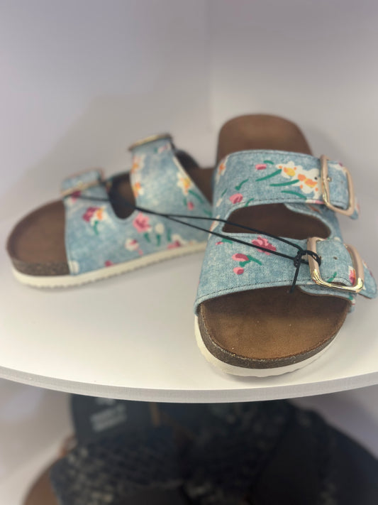Girls blue with flower print sandals