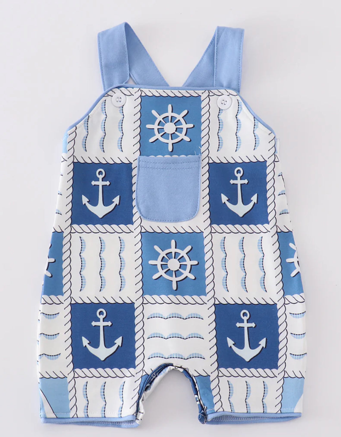 Blue small boy checkered boy romper