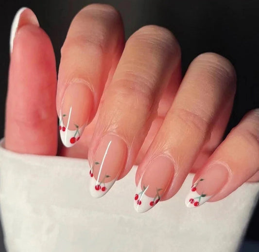 Cherry white tip press on nails