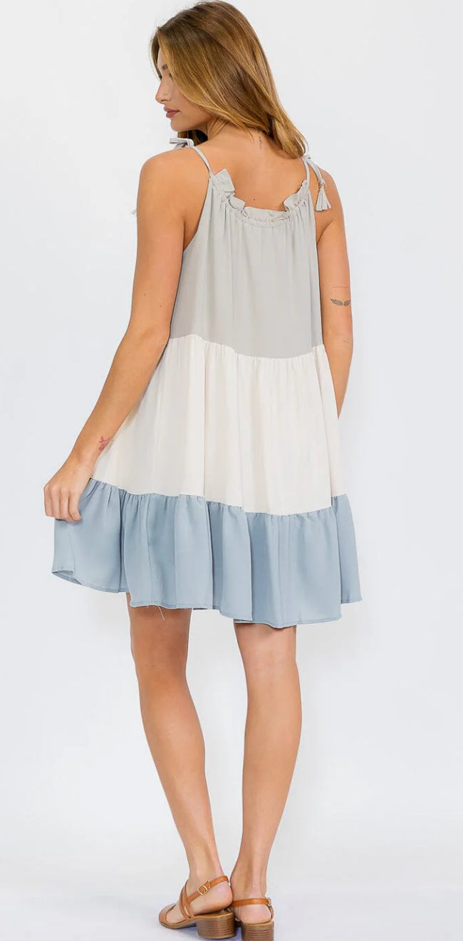 WOMEN'S SLEEVELESS TIERED COLORBLOCK TUNIC MINI DRESS