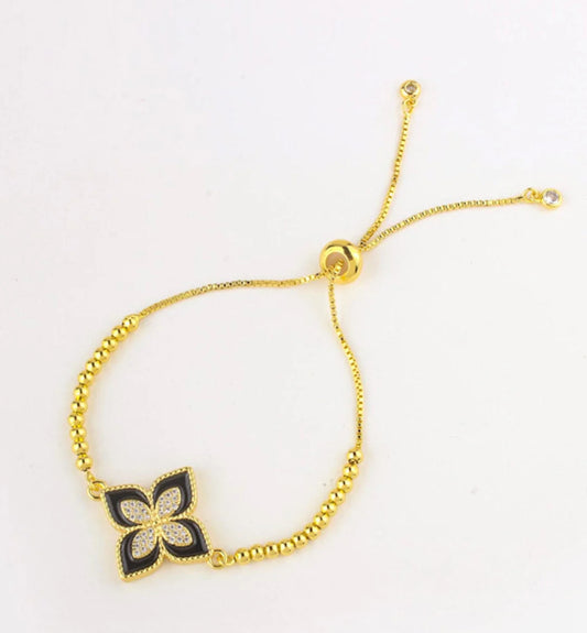 Gold plated black flower bracelet
