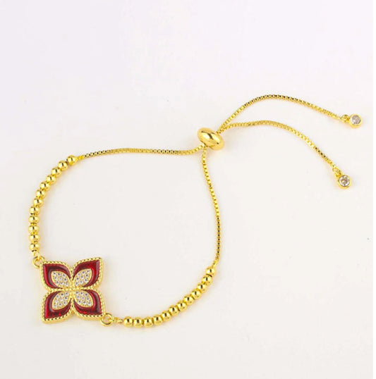 Gold plated red flower bracelet