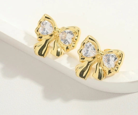 Gold small bow earrings