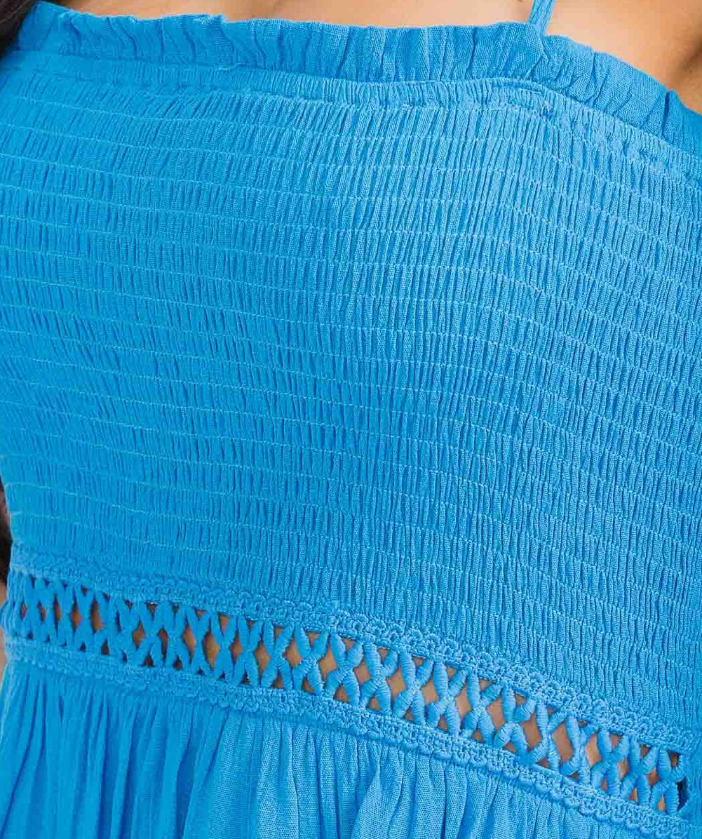 WOMEN'S SLEEVELESS SMOCK RUFFLE TIERED MINI DRESS