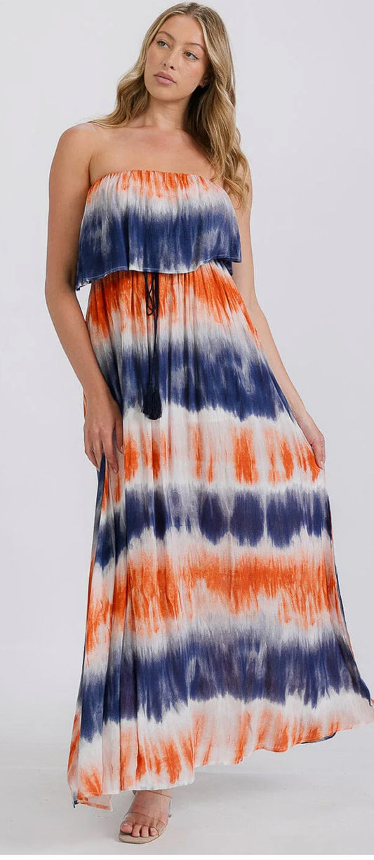 WOMEN'S STRAPLESS BURNOUT MAXI DRESS
