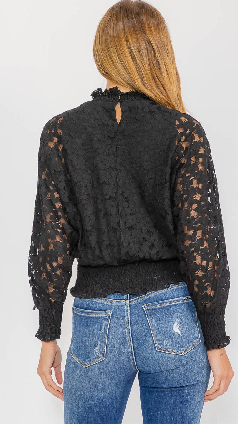 Women’s long sleeve mock neck lace blouse