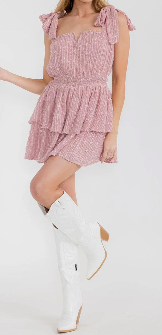 WOMEN'S SLEEVELESS V-NECK RUFFLE ELASTIC WAIST SHIMMER ROMPER
