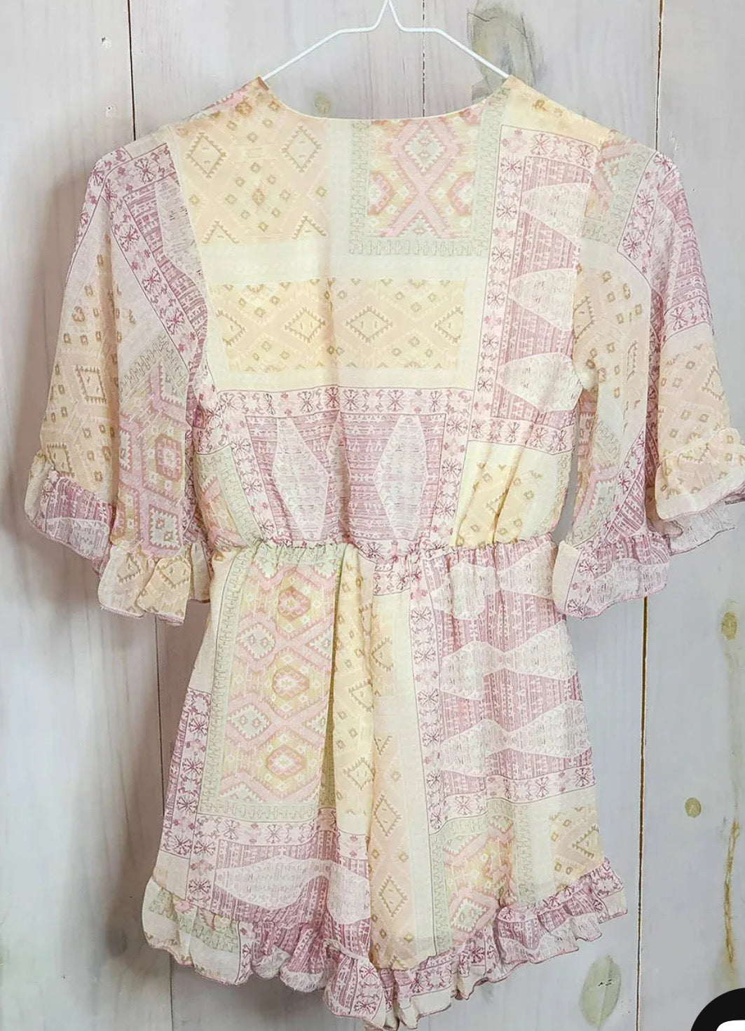 Girls hobo short ruffle sleeve tie front romper