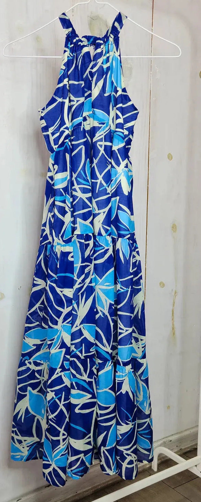Girls tropical floral print halter neck maxi dress