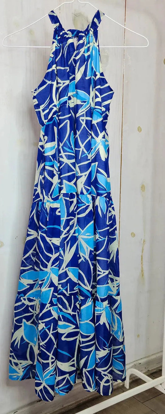 Girls tropical floral print halter neck maxi dress