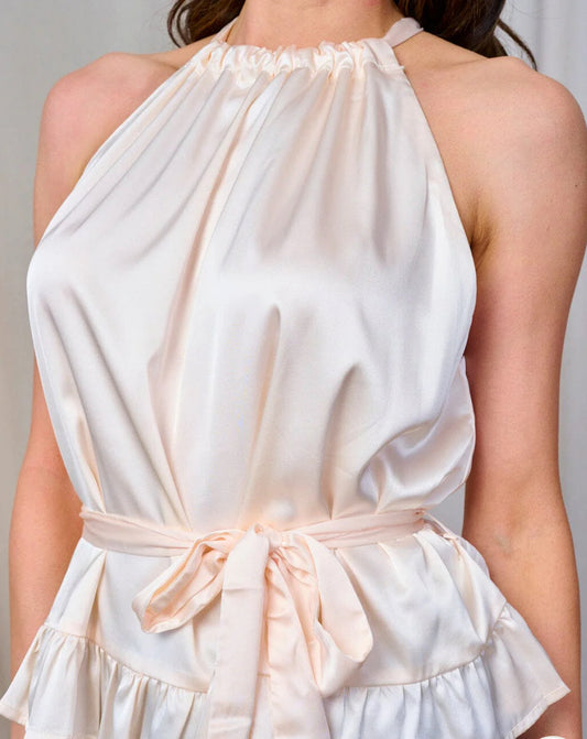 Women’s sleeveless halter top neck self tie satin top