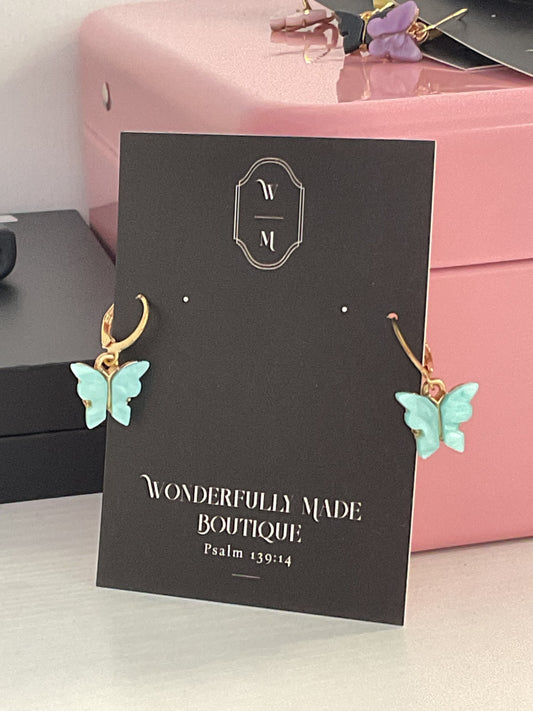 Small teal butterfly earrings