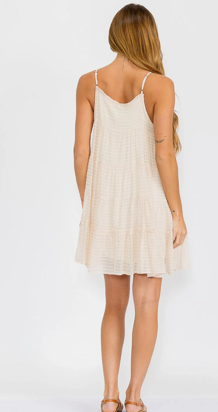 Women’s sleeveless adjustable straps tiered tunic mini dress