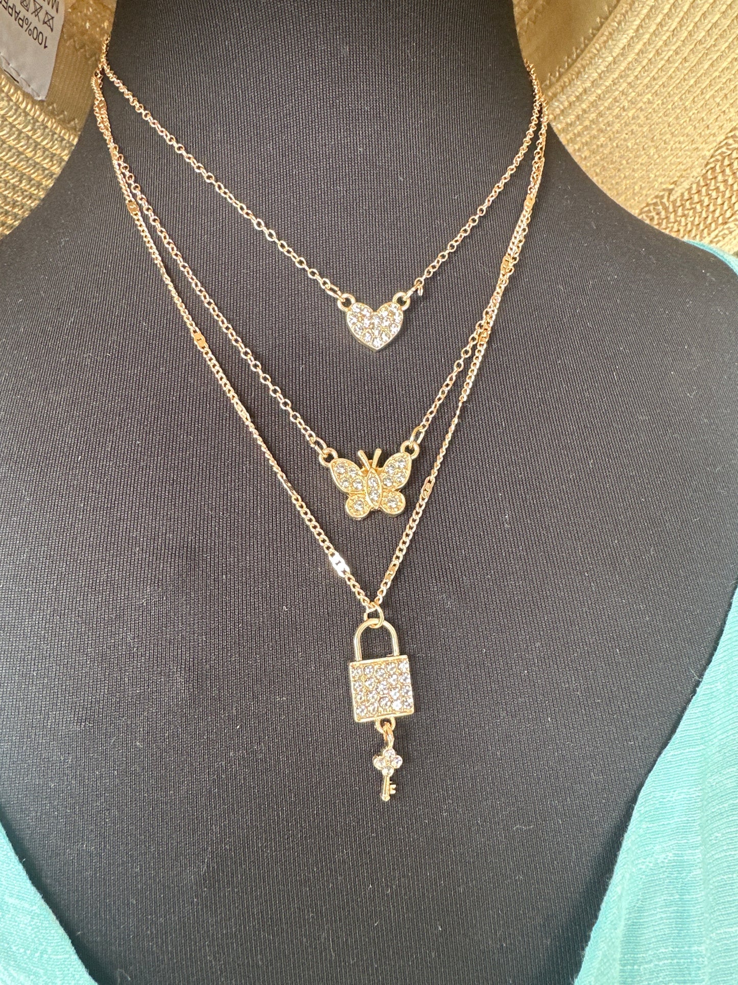 Necklace. Heart, butterfly, lock