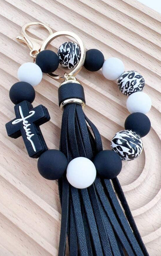 Black and white tassel keychain