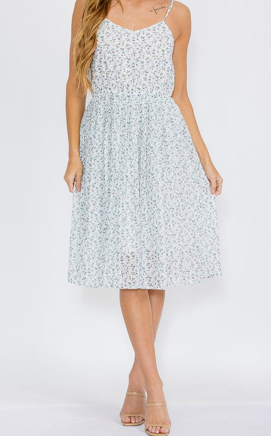 WOMEN'S SLEEVELESS ELASTIC WAIST FLORAL MIDI DRESS